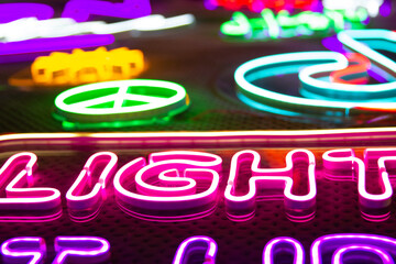 Abstract photo of lots led neon signs	