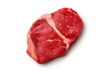 Fototapeta premium Fresh raw beef steak isolated on white background, top view