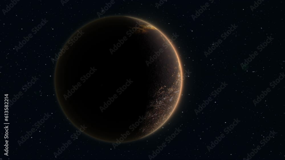 Poster abstract planet red rusty realistic futuristic round sphere against the background of stars in space
