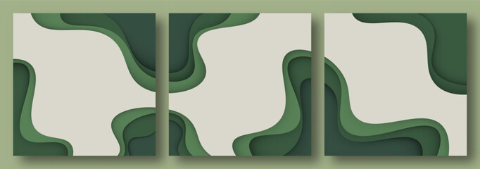 Paper cut waves abstract background. Paper art vector design set.