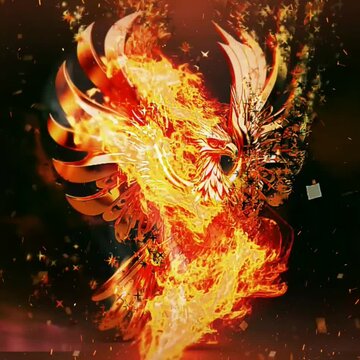 luxury  phoenix golden a flaming wing.loop animation