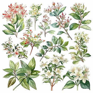 Collection of watercolor Abelia