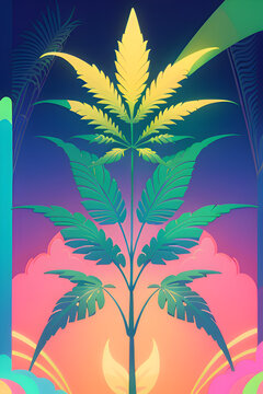 Cannabis plant, cartoon illustration. Generative AI