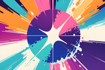 Fototapeta premium Splash of colorful paint, retro illustration. Generative AI