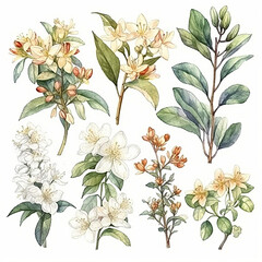Obraz premium Collection of watercolor Abelia
