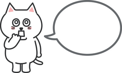 White cartoon cat feeling dizzy with a speech bubble, vector illustration.