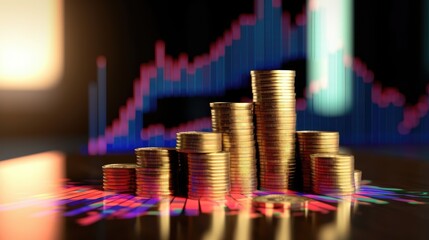 Rising stock graph and a stack of coins. Generative AI