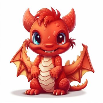 Cute red cartoon child dragon. Illustration isolated on white background. Generative AI technology
