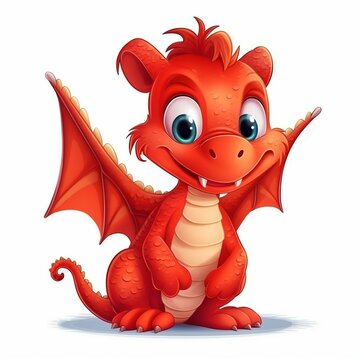 Cute red cartoon child dragon. Generative AI technology
