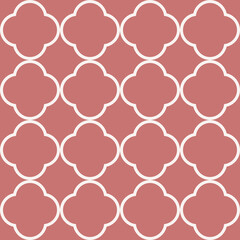 Moroccan Lattice Seamless Pattern in White and Pink. Modern Elegant Backgrounds. Classic Quatrefoil Trellis Ornament.