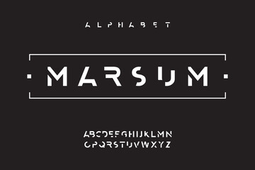 Abstract minimal modern alphabetic font typography - Marsum. Minimalistic technology electronic digital future creative font. Vector illustration. Modern alphabet fonts lettering. Uppercase