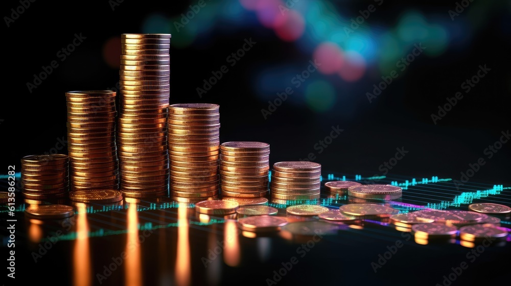 Aufkleber rising stock graph and a stack of coins. generative ai