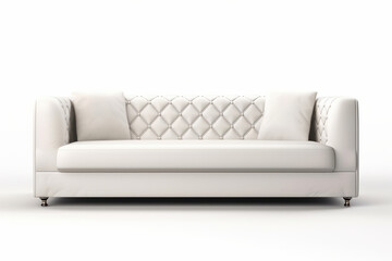 Contemporary leather couch against a white background, featuring simple lines and a subtle yellow cushion for a touch of sophistication. AI Generative.