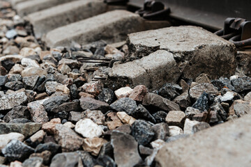 Railway. broken concrete sleeper.emergency section of the railway.