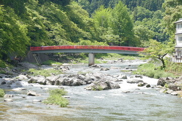 愛知県　香嵐渓の新緑の風景