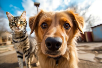 Cat and dog selfie Generative AI