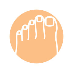 Obraz premium Woman foot with pedicure color line icon. Isolated vector element.