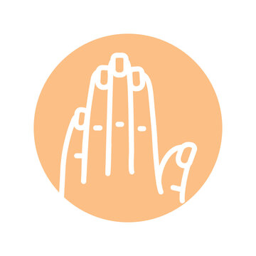 recommend clip art: Women's hand with manicure color line icon. Isolated vector element.