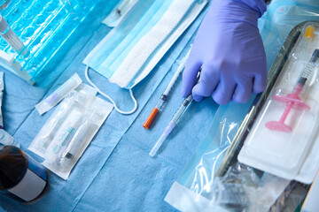 Close up of medical stuff on the desk at hospital