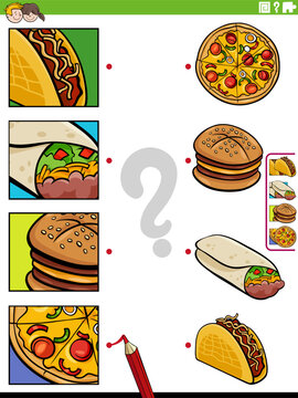 match cartoon food objects and clippings educational game