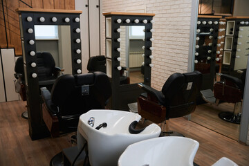 Modern barbershop room with a minimalist interior