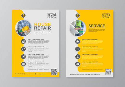 Construction tools cover and back page a4 flyer design template for print