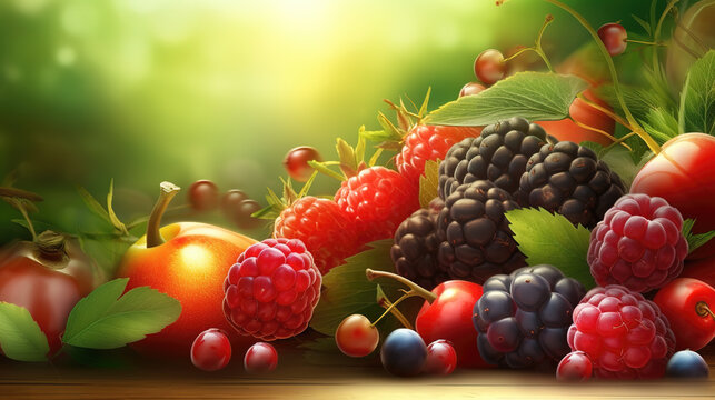 realistic inspired modern illustration of berries and fruits, ai generated image
