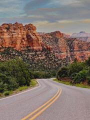 Scenic wavy road throught the mountains near Zion national park, Utah, USA