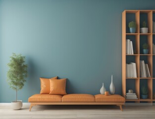 The interior has a armchair on empty wall background. Generative ai