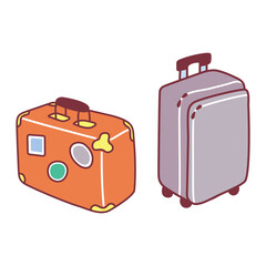 Set of two suitcases. Family suitcases for summer travel, luggage, transportation, flights. Vector illustration in flat style isolated on a white background.