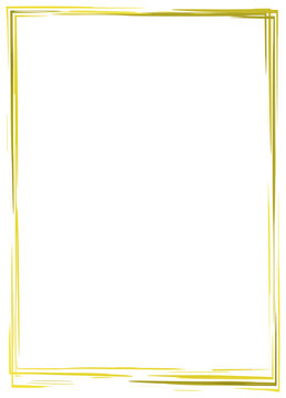Watercolor rectangle vertical thin golden frame. Copy space. Vector illustration. Isolated on white background
