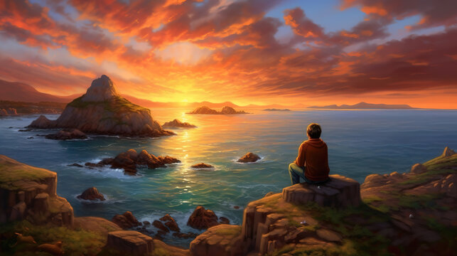 a beautiful calm relaxing sunset wallpaper, ai generated image