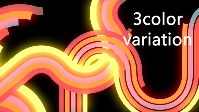abstract retro vintage lines. Rainbow old pallette color stripes animated in roundness on black background in pack of 3 color variations