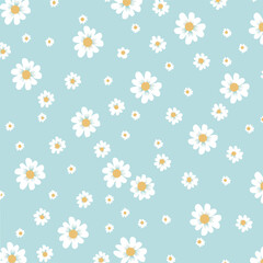 Vector background - field daisies SVG. White daisies on a blue background