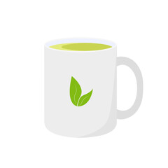 Vector illustration of a white mug with green tea. Isolated on a white background.