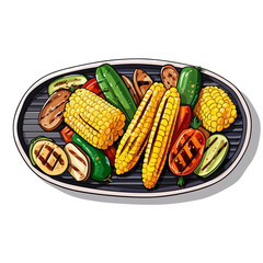 Fototapeta na wymiar Playful cartoon Grilled vegetables sticker Illustrations in minimalist detailed style
