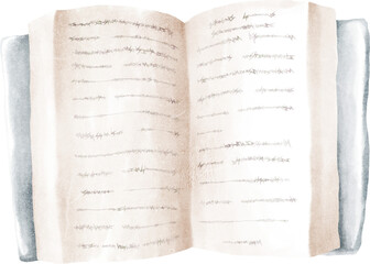 Opened book watercolour isolated on white
