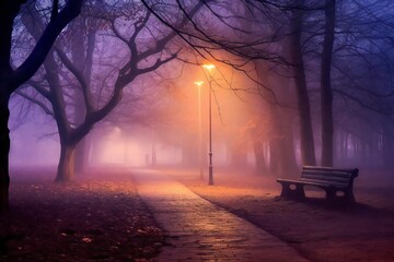 Relaxing magic soft fog and lights scene Generative AI