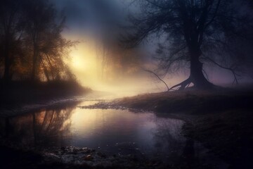 Relaxing magic soft fog and lights scene Generative AI