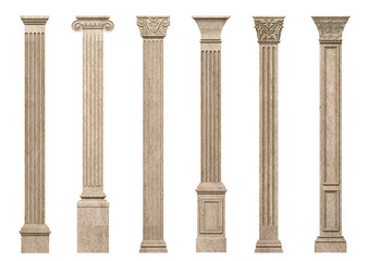 3d illustration. Set of vintage classic marble columns pillars