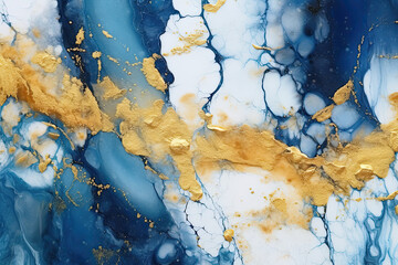 Blue golden color abstract fluid art background