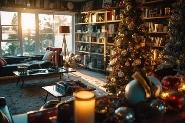 Christmas decoration in living room interior