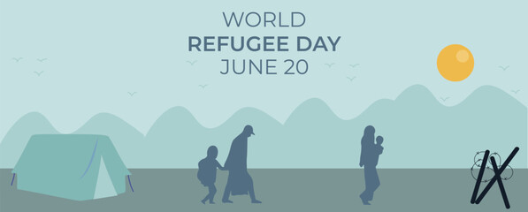 World Refugee Day horizontal banner template vector illustration.