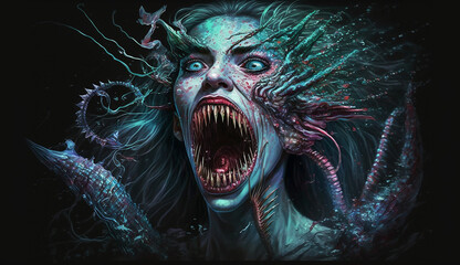 Weirdcore underwater monster creatures. Created using ai generative. 