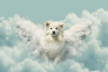 dog with angel wings in heaven. Generative AI