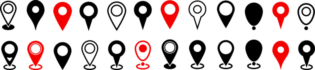 Location icons set.Map pin icons.Simple outline location symbol.Pin place marker.GPS location sign.