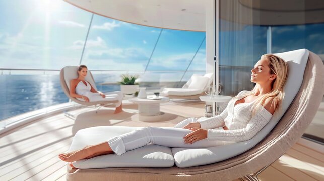 woman relaxing on a luxury boat, Generative AI