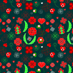 pattern geometric shapes of flowers triangles circles squares background wallpaper abstraction red green