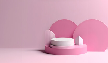 Abstract minimal concept. Pastel pink purple violet background with podium, abstract geometric landscape. Mock up template for product presentation. 3D rendering. copy text space