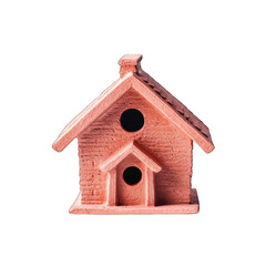Obraz na płótnie Canvas pink birdhouse with a brown roof on a white background
